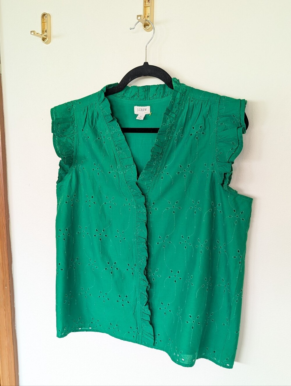 J. Crew Emerald Eyelet Ruffle Sleeve Camisole